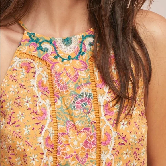 Anthropologie Akemi + Kin Melina Embroidered Halter Top Boho Summer Size 12 - Picture 2 of 14